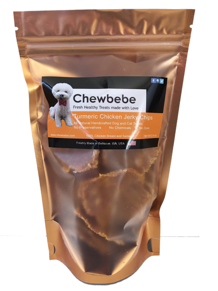 Chewbebe Natural Turmeric Chicken Jerky Chips Dehydrated Fresh USA Dog Treats