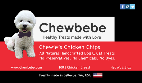 Chewbebe Chewie's Chicken Chip Jerky Dog Treats: All Natural Fresh One Ingredient USA