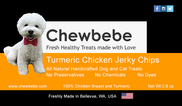 Chewbebe Natural Turmeric Chicken Jerky Chips Dehydrated Fresh USA Dog Treats